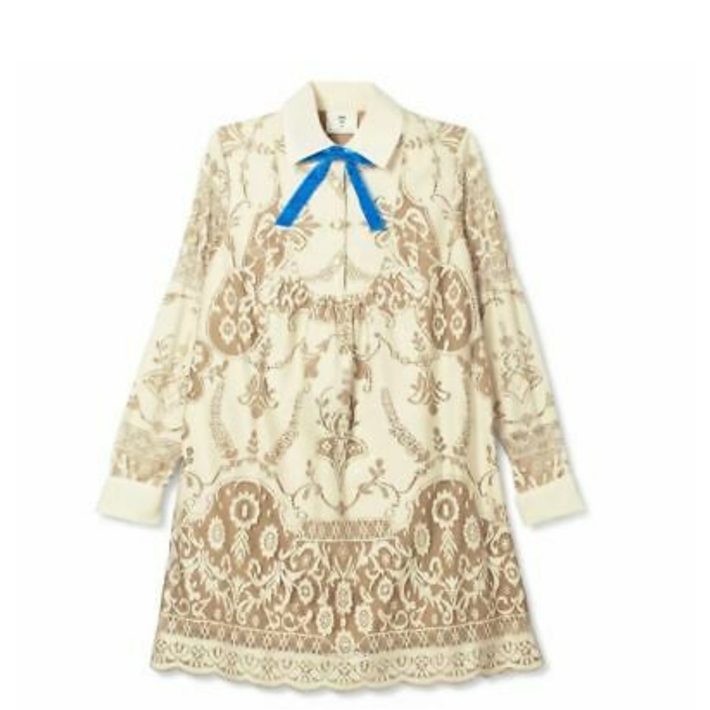 Anna Sui Lace Long Sleeve Ribbon Mini Dress